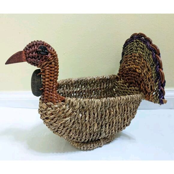 Wicker Turkey Basket Colorful Thanksgiving Fall Decoration Vase Storage DECOR - Picture 1 of 5